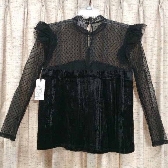 Melrose and Market Black Velvet Sheer Dot Blouse - Picture 4 of 6